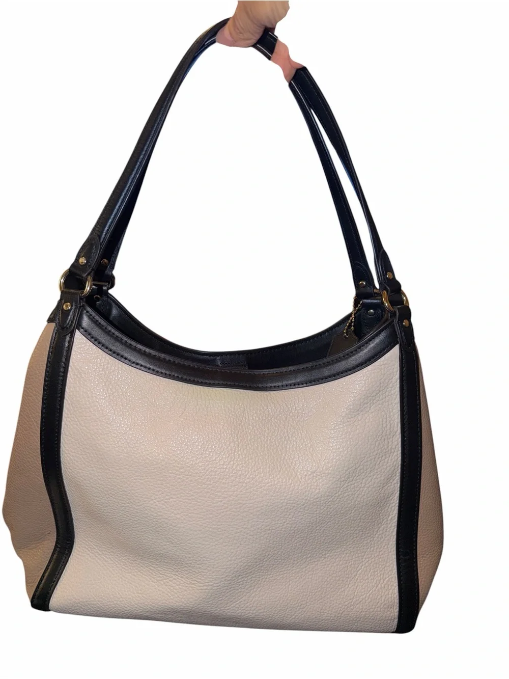 Coach Kristy Two-Tone Cream and Black Leather Shoulder Bag